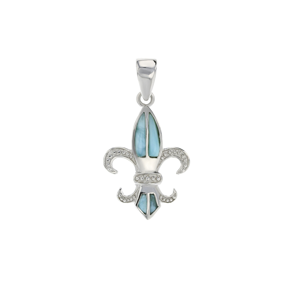 925 Sterling Silver Larimar Fleur De Lis Pendant 3 gm